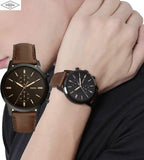 Fossil Townsman Chronograph Black Dial Brown Leather Strap Watch for Men - FS5437