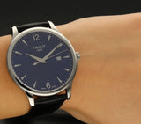 Buy Shop Tissot T Classic Tradition Blue Dial Black Leather Strap Watch For Men - T063.610.16.047.00 USA Online