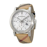 Burberry The City Nova White Dial Checked Brown Leather Strap Watch for Men - BU9357