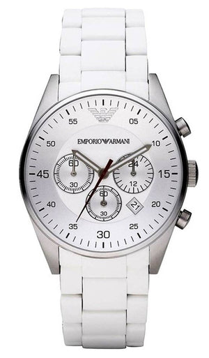Buy Shop Emporio Armani Sport Chronograph White Dial White Silicone Strap Watch For Men - AR5859 USA Online