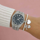 Michael Kors Channing Diamonds Black Dial Silver Steel Strap Watch for Women - MK6089