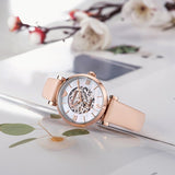 Buy Shop Emporio Armani Meccanico Silver Skeleton Dial Beige Leather Strap Watch For Women - AR60001 USA Online