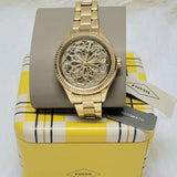 Buy Shop Fossil Rye Automatic Skeleton Gold Dial Gold Steel Strap Watch for Women - BQ3755 USA Online