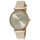 Buy Shop Emporio Armani Gianni T Bar Gunmetal Dial Beige Leather Strap Watch For Women - AR1681 USA Online