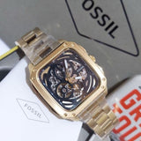 Buy Shop Fossil Inscription Automatic Skeleton Black Dial Gold Steel Strap Watch for Men - BQ2573 USA Online