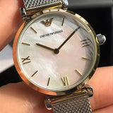 Buy Shop Emporio Armani Gianni T Bar Mother of Pearl Dial Silver Mesh Bracelet Watch For Women - AR2068 USA Online