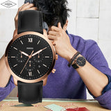 Buy Shop Fossil Neutra Chronograph Black Dial Black Leather Strap Watch for Men - FS5381 USA Online