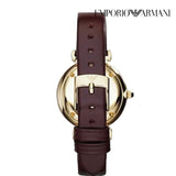 Buy Shop Emporio Armani Gianni T Bar Burgundy Dial Burgundy Leather Strap Watch For Women - AR1757 USA Online