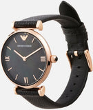 Buy Shop Emporio Armani Gianni T Bar Black Mother of Pearl Dial Black Leather Strap Watch For Women - AR11060 USA Online
