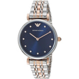 Buy Shop Emporio Armani Gianni T Bar Crystal Blue Dial Two Tone Steel Strap Watch For Women - AR11092 USA Online