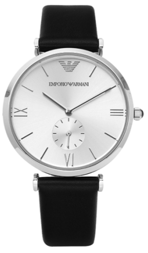 Buy Shop Emporio Armani Retro Analog Quartz Silver Dial Black Leather Strap Watch For Men - AR1674 USA Online