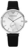 Emporio Armani Retro Analog Quartz Silver Dial Black Leather Strap Watch For Men - AR1674