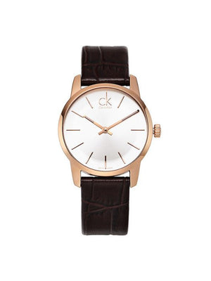 Buy Shop Calvin Klein City White & Gold Dial Brown Leather Strap Watch For Women - K2G23620 USA Online