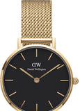 Buy Shop Daniel Wellington Classic Petite Evergold Black Dial Gold Mesh Bracelet Watch For Women - DW00100349 USA Online