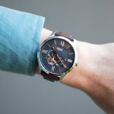 Buy Shop Fossil Townsman Automatic Black Dial Brown Leather Strap Watch for Men - ME3061 USA Online