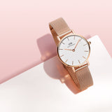 Daniel Wellington Classic Petite Melrose White Dial Rose Gold Mesh Bracelet Watch For Women - DW00100163