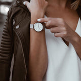 Buy Shop Daniel Wellington Petite Sterling White Dial Silver Mesh Bracelet Watch For Women - DW00100220 USA Online