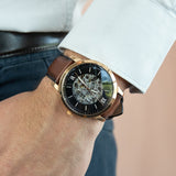 Buy Shop Fossil Neutra Automatic Skeleton Black Dial Brown Leather Strap Watch for Men - ME3195 USA Online
