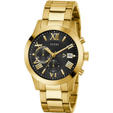 Buy Shop Guess Atlas Chronograph Black Dial Gold Steel Strap Watch for Men - W0668G8 USA Online