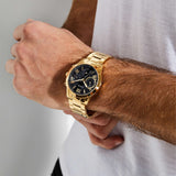 Buy Shop Guess Atlas Chronograph Black Dial Gold Steel Strap Watch for Men - W0668G8 USA Online