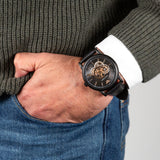 Buy Shop Emporio Armani Luigi Automatic Skeleton Black Dial Black Leather Strap Watch For Men - AR60012 USA Online