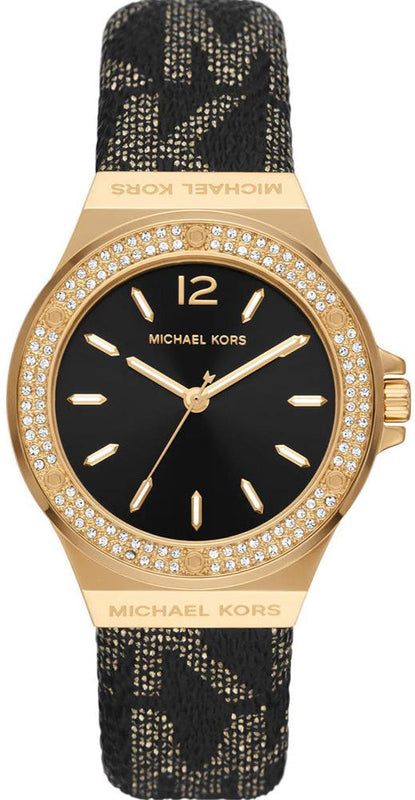 Buy Shop Michael Kors Lennox Three Hand Black Dial Black Leather Strap Watch For Women - MK7307 USA Online