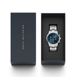 Buy Shop Daniel Wellington Iconic Chronograph Link Blue Dial Silver Steel Strap Watch For Men - DW00100644 USA Online