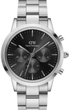 Buy Shop Daniel Wellington Iconic Chronograph Link Black Dial Silver Steel Strap Watch For Men - DW00100645 USA Online