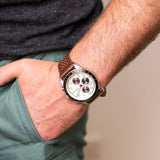 Buy Shop Fossil Sport Tourer Chronograph White Dial Brown Leather Strap Watch for Men - FS6042 USA Online