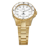 Fossil Blue Dive Three Hand White Dial Gold Steel Strap Watch For Women - ES5350