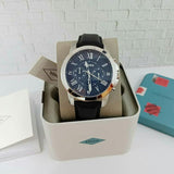 Buy Shop Fossil Grant Chronograph Blue Dial Black Leather Strap Watch for Men - FS4990 USA Online