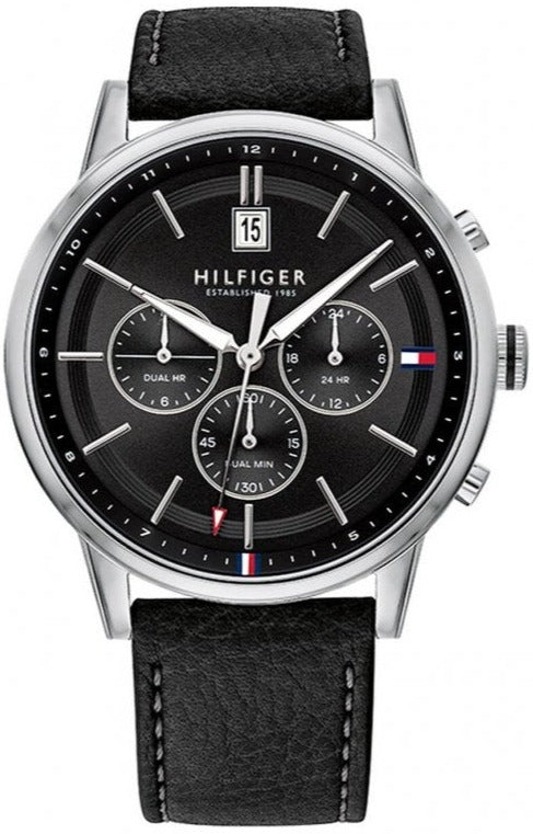 Buy Shop Tommy Hilfiger Kyle Quartz Black Dial Black Leather Strap Watch for Men - 1791630 USA Online