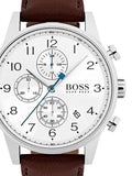 Hugo Boss Navigator White Dial Brown Leather Strap Watch for Men - 1513495