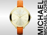 Buy Shop Michael Kors Runway Quartz Gold Dial Orange Leather Strap Watch For Women - MK2275 USA Online