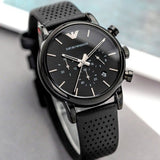 Buy Shop Emporio Armani Luigi Chronograph Black Dial Black Leather Strap Watch For Men - AR1737 USA Online