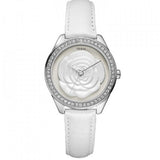 Guess Rosette Analog White Dial White Leather Strap Watch For Women - W75043L1