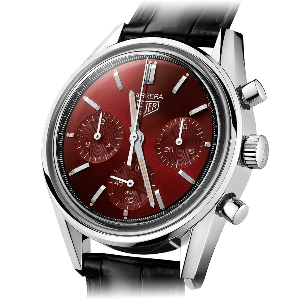 Buy Shop Tag Heuer Carrera Automatic Chronograph Red Dial Black Leather Strap Watch for Men - CBK221G.FC6479 USA Online