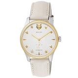 Gucci G Timeless Automatic Silver Dial Beige Leather Strap Watch For Men - YA126348