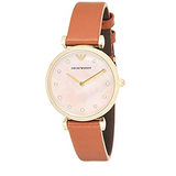 Buy Shop Emporio Armani Gianni T Bar Quartz Pink Mother of Pearl Dial Brown Leather Strap Watch For Women - AR1960 USA Online