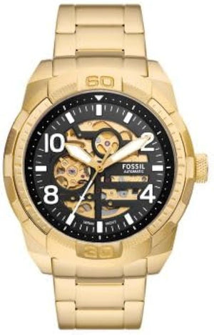Buy Shop Fossil Bronson Automatic Skeleton Black Dial Gold Steel Strap Watch for Men - ME3257 USA Online