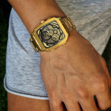 Buy Shop Fossil Inscription Automatic Skeleton Black Dial Gold Steel Strap Watch for Men - BQ2573 USA Online