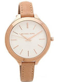 Buy Shop Michael Kors Runway Slim Quartz White Dial Beige Leather Strap Watch For Women - MK2284 USA Online