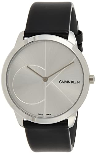 Buy Shop Calvin Klein Minimal Silver Dial Black Leather Strap Watch for Men - K3M211CY USA Online