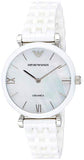 Buy Shop Emporio Armani Giannti T Bar Quartz Mother of Pearl Dial White Steel Strap Watch For Women - AR1485 USA Online