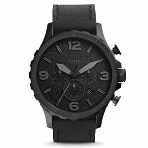 Buy Shop Fossil Nate Chronograph Black Dial Black Leather Strap Watch for Men - JR1354 USA Online