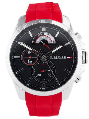 Buy Shop Tommy Hilfiger Decker Quartz Black Dial Red Rubber Strap Watch for Men - 1791351 USA Online