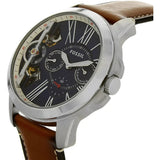 Buy Shop Fossil Grant Twist Multifunction Blue Dial Brown Leather Strap Watch for Men - ME1161 USA Online