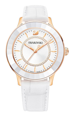 Swarovski Octea Lux White Dial White Leather Strap Watch for Women - 5414416