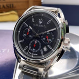 Maserati Trimarano Chronograph Black Dial Silver Stainless Steel Strap Watch For Men - R8873632003