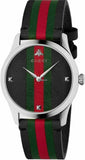 Gucci G Timeless Quartz Black Dial Multicolored Black Leather Strap Watch For Men - YA12640799